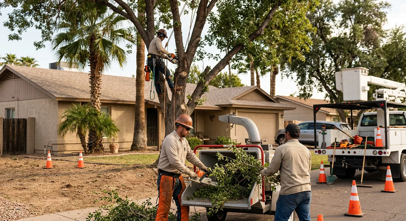 Large hazardous tree leaning over an Avondale home before crane removal