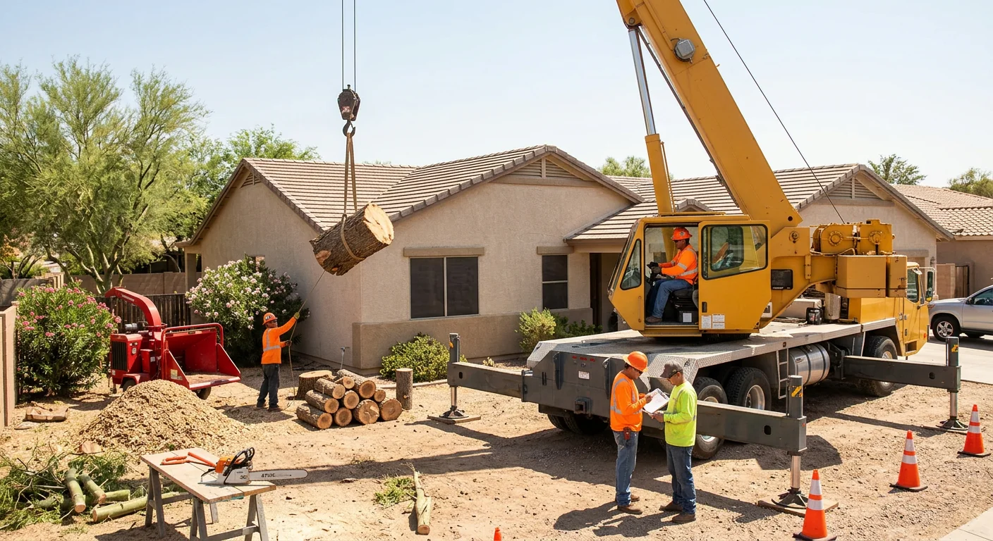 Wide shot of crane setup on a residential Avondale lot