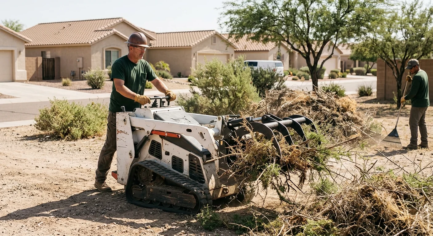 Operator using equipment to remove brush from a residential lot