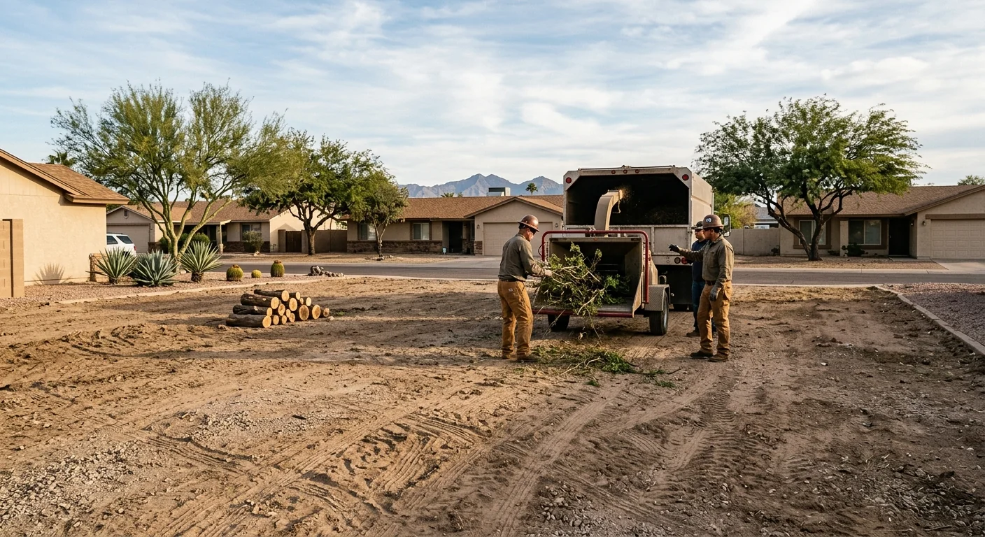 Wide shot of a cleared lot after storm debris removal in Avondale
