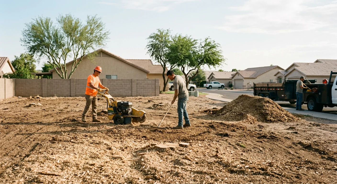 Wide shot of a cleared residential lot after multiple stump removals in Avondale