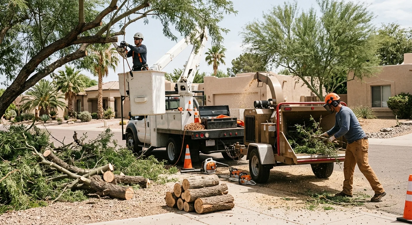 Arborist inspecting a cracked branch union on a mature Avondale shade tree