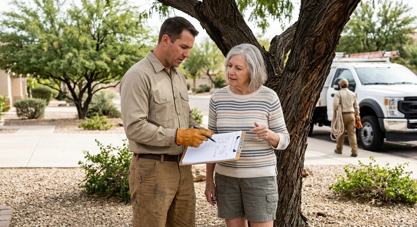 Written tree maintenance estimate reviewed with an Avondale homeowner in the yard