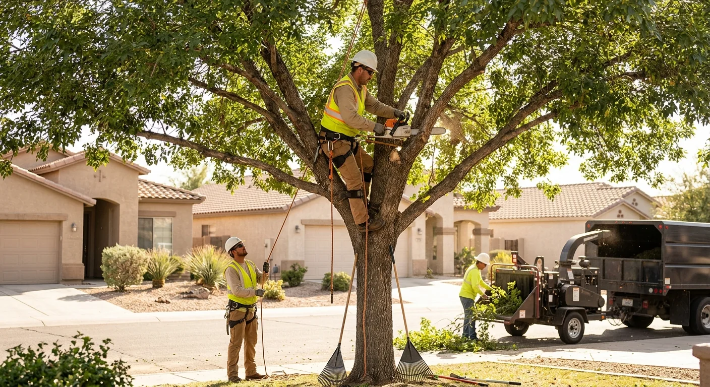 Arborist performing crown thinning on a mature shade tree in Avondale