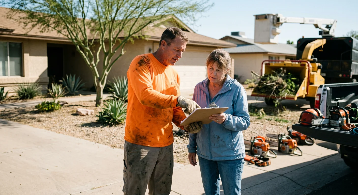Written tree removal estimate handed to a homeowner at the property