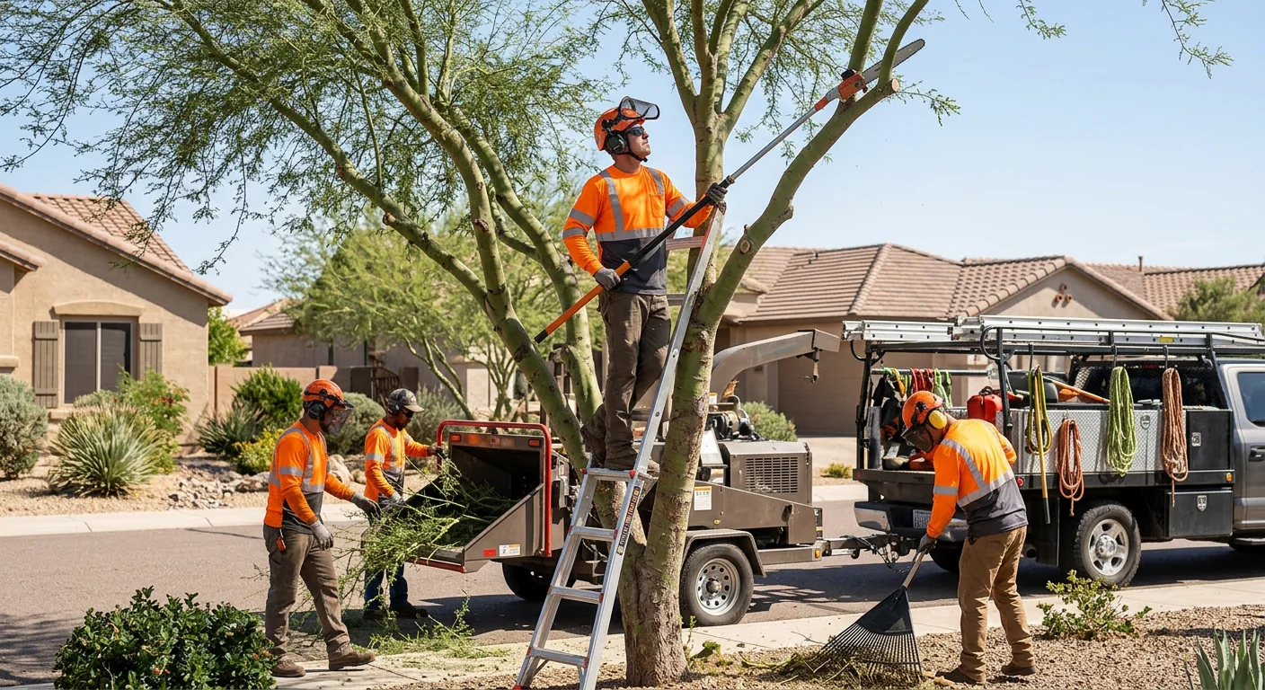 Tree service crew loading equipment for a scheduled job in Avondale