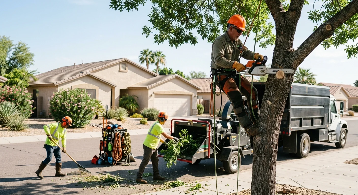 Arborist reviewing a written tree service estimate with a homeowner in Avondale