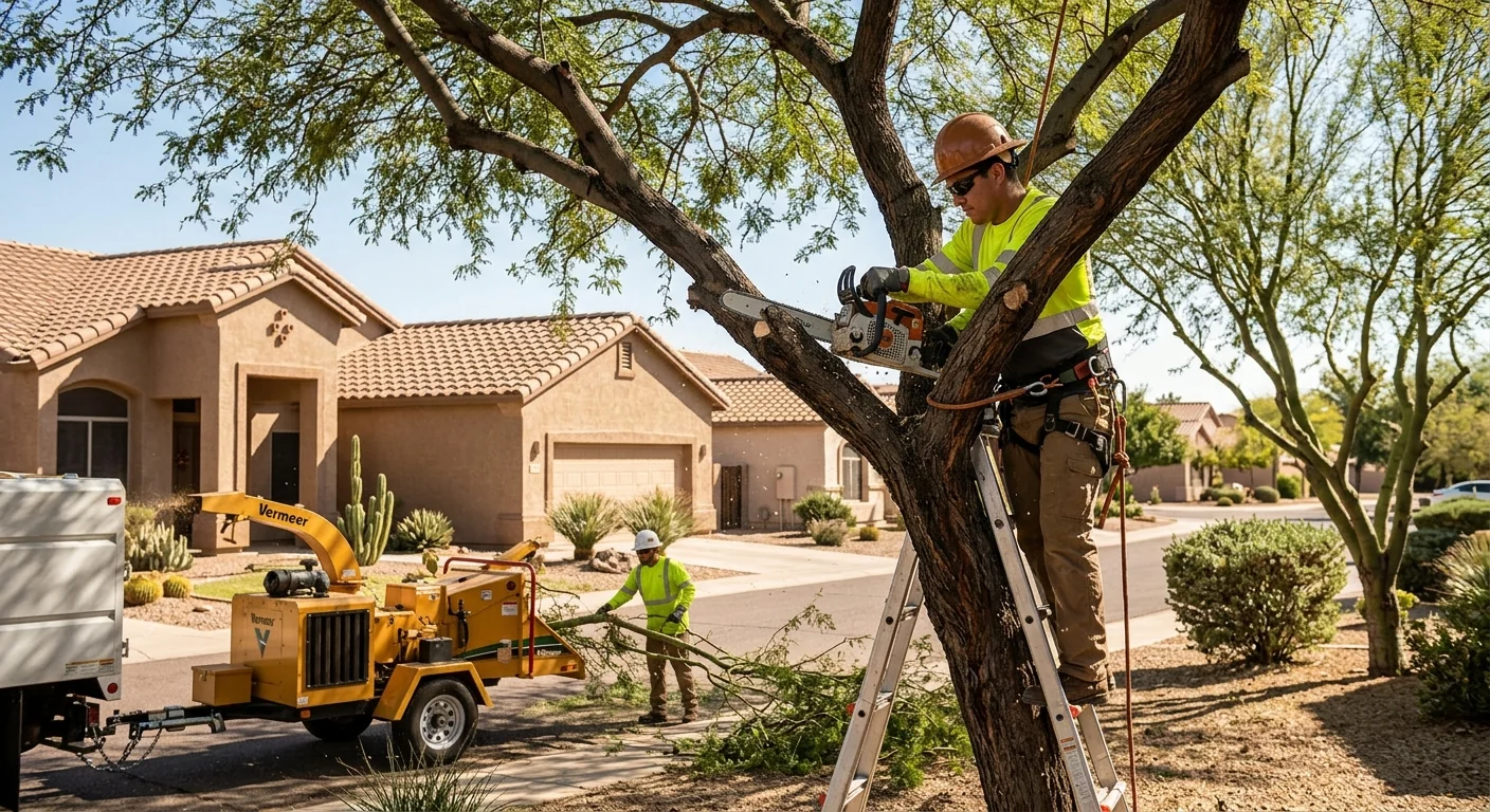 Tree service crew reviewing a written estimate with an Avondale homeowner before scheduling work