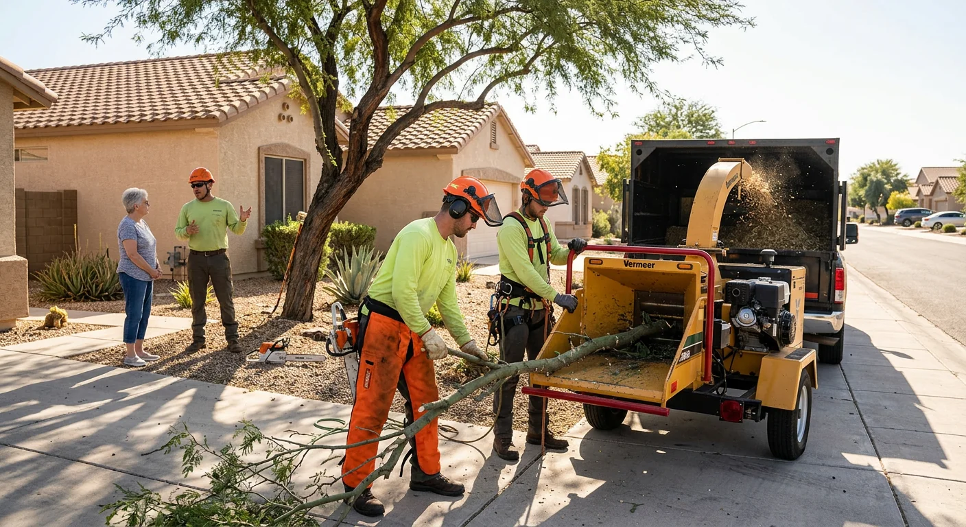 Arborist answering questions during an Avondale tree service consultation