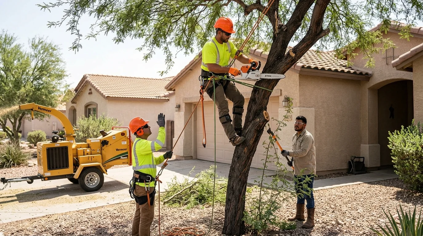 Crew loading trimmed brush after a tree service visit in Avondale