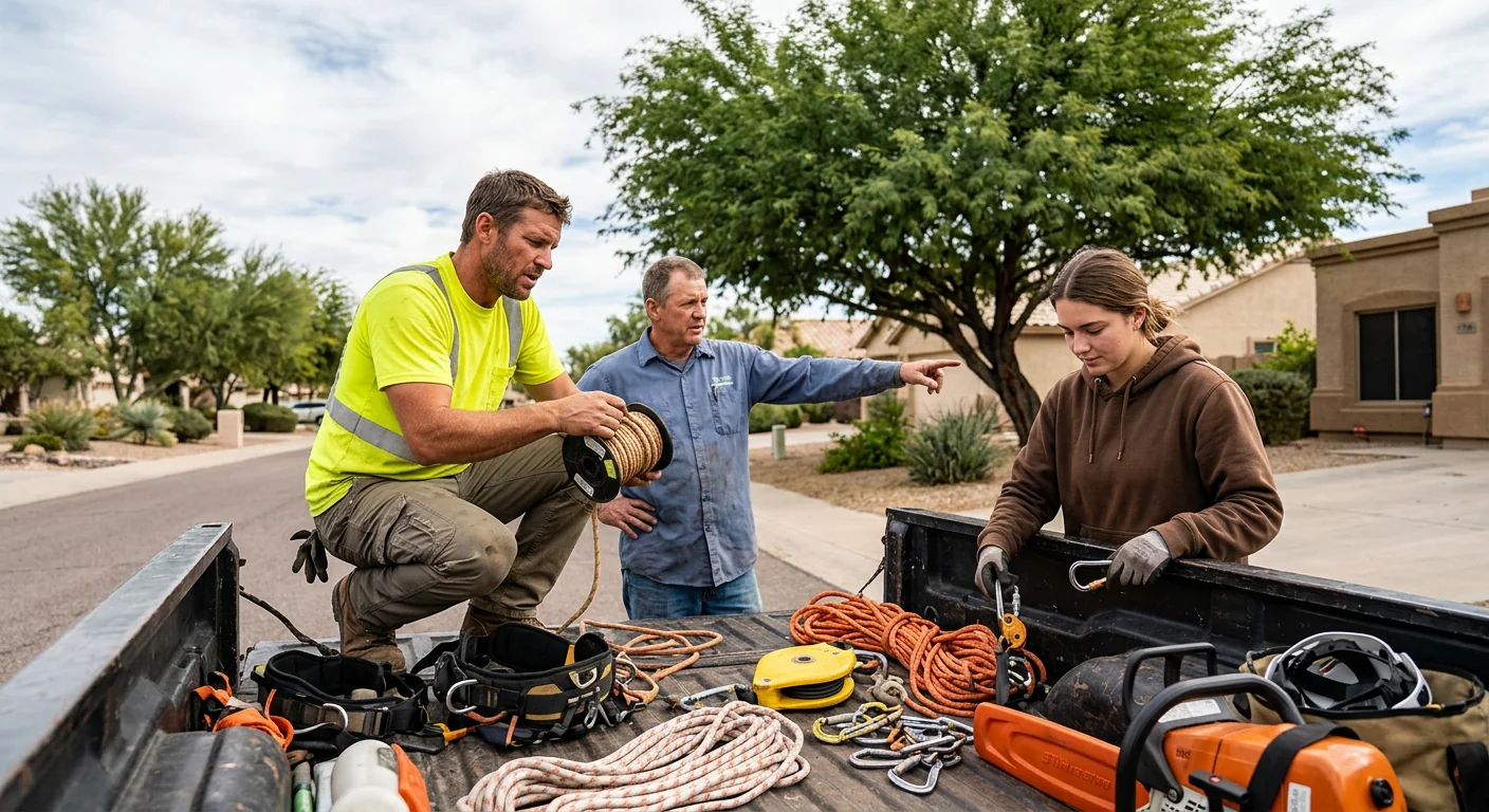 Crew planning rigging and equipment for a scheduled tree job