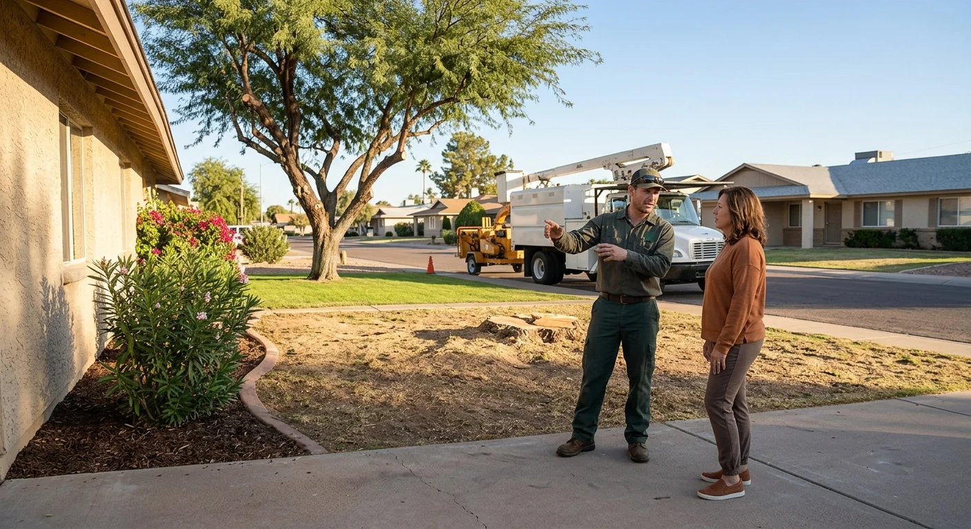 Cleaned-up property after tree service with owner walkthrough