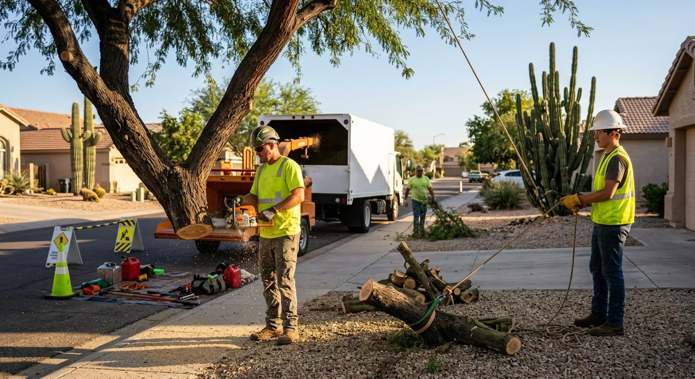 Tree service dispatcher taking a call to schedule urgent storm damage response in Avondale