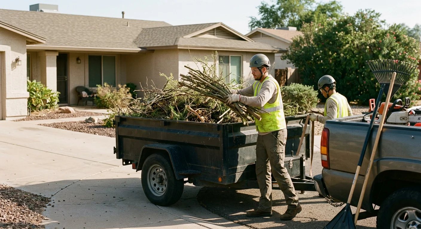 Trimmed branches loaded for haul-away on a tidy Avondale property