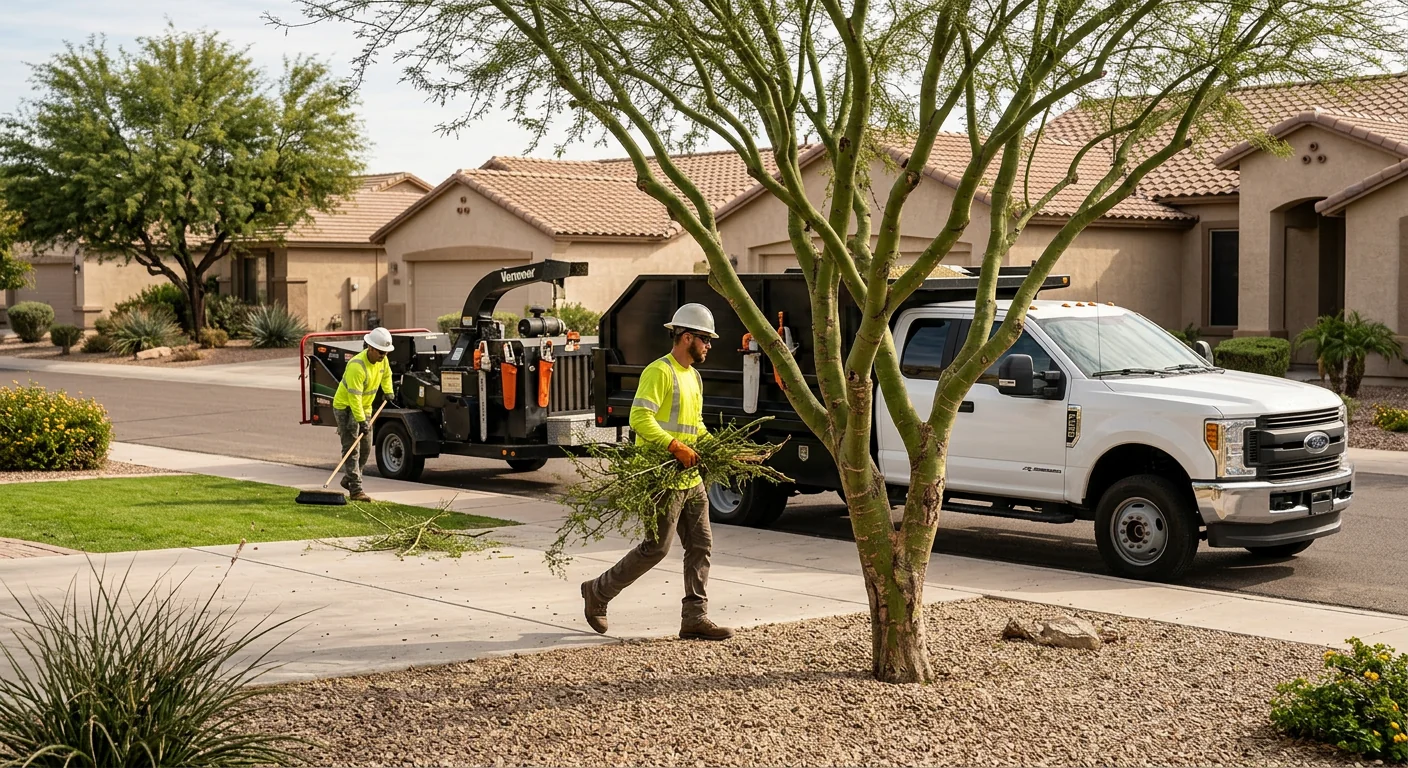 Wide view of a trimmed palo verde in an Avondale front yard