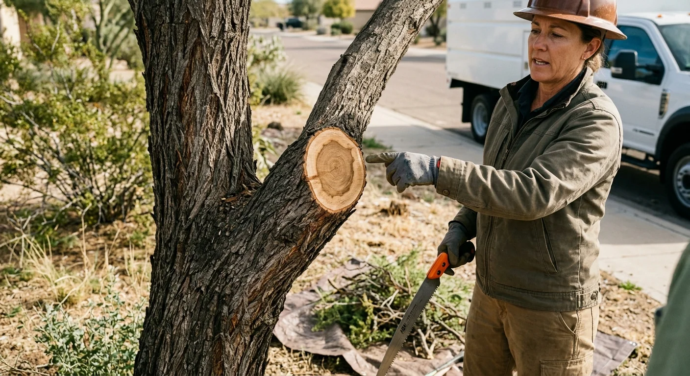 Close-up of clean branch collar cut on a desert tree limb
